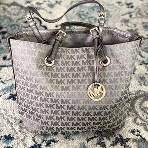 Michael Kors Gray Silver Tote Bag Logo MK